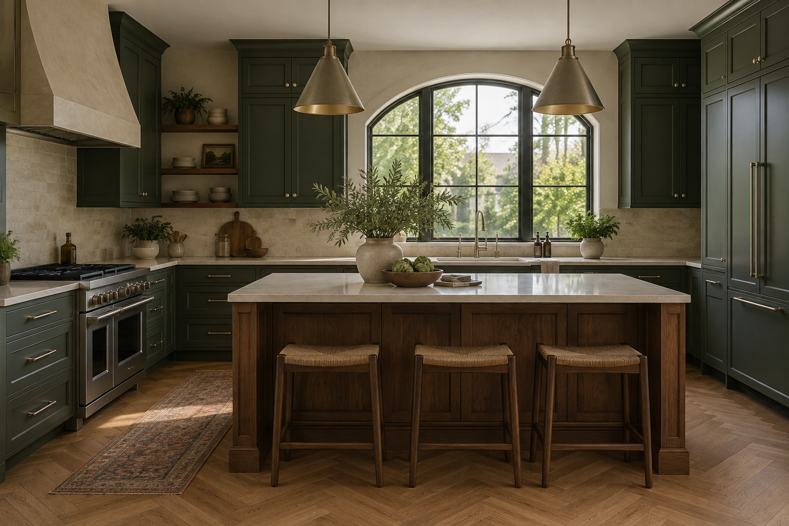 Kitchen design inspiration with warm wood and light cabinetry