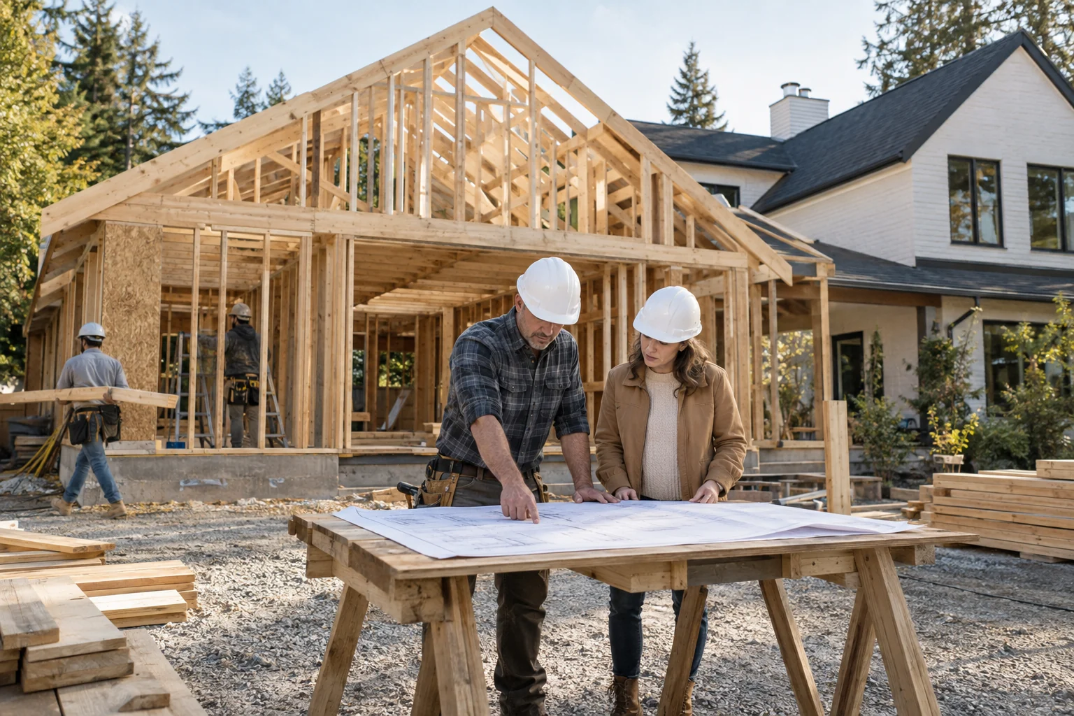 Homeowner and construction professional reviewing plans, Royal project inspiration