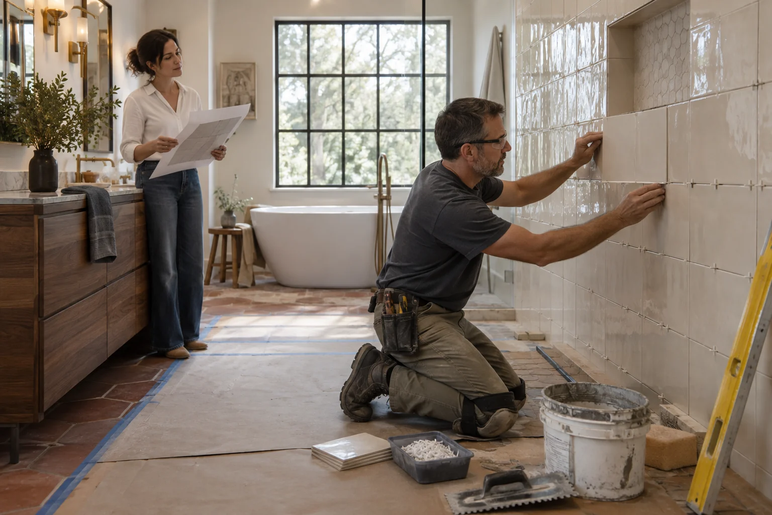 people planning or working on bathroom
